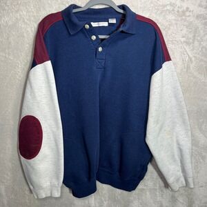 Y2K Colorblock Rugby Sweater Polo Elbow Patch Retro Pullover Unisex Size Large